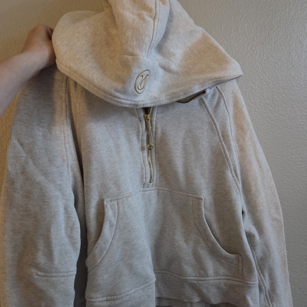 Lululemon Scuba Oversized Half-Zip Crop Hoodie Heathered Bone/ Gold XL/XXL